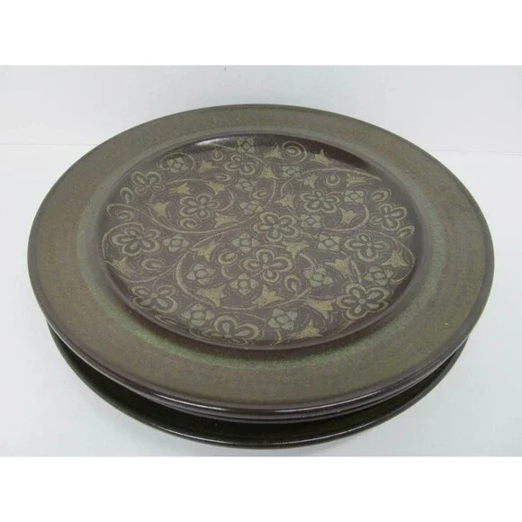 Franciscan Madeira 3 SALAD PLATES Green & Brown USA Mid Century Modern